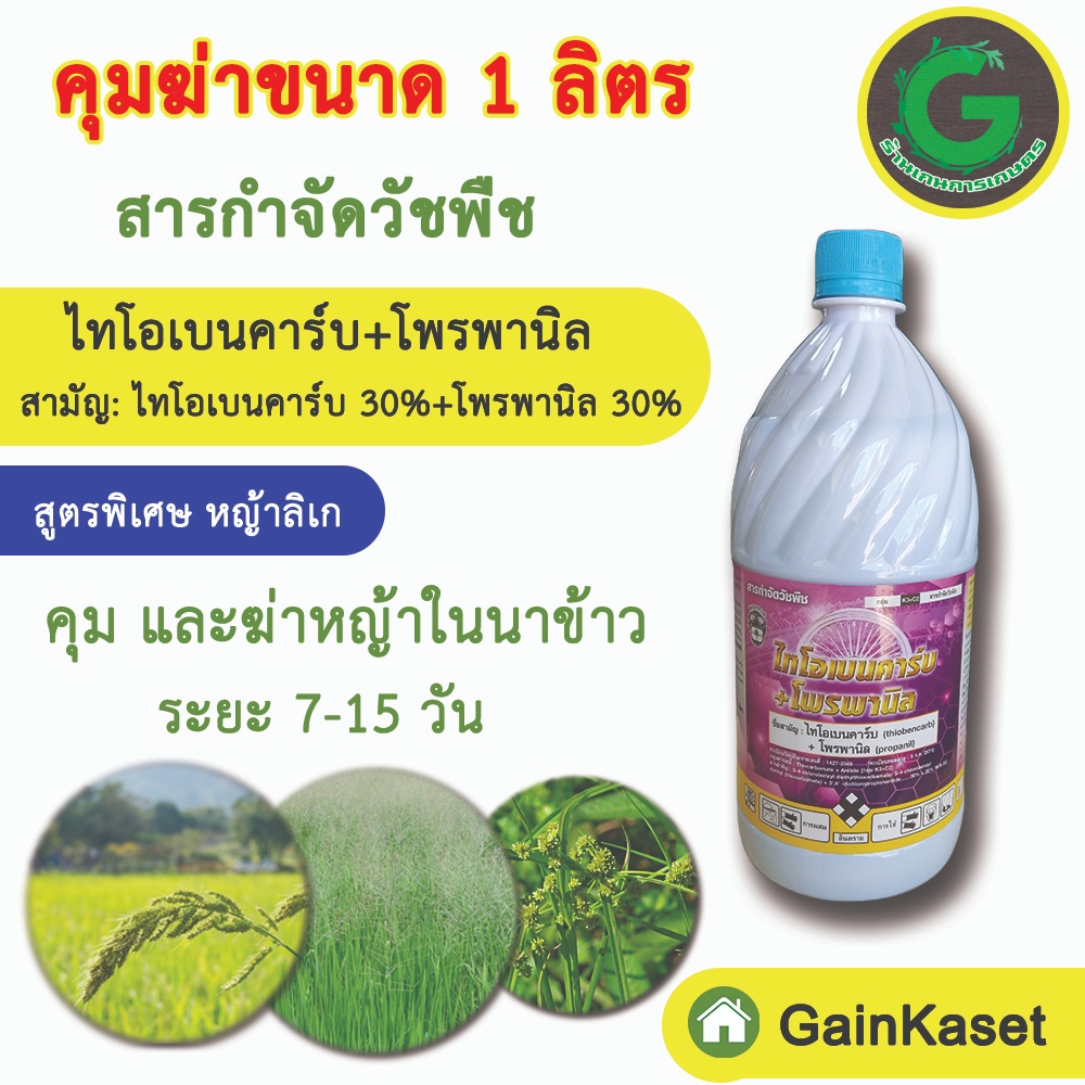 กำจัดหญ้า ไทโอเบนคาร์บ+โพรพานิล ขนาด 1ลิตร ข้าวไม่เหลือง ไม่งัน หญ้าข้าวนก ลิเก พุ่มพวง หางหมา กระดูกไก่ สลาง หญ้าดื้อ ราคา ถูกที่สุด ดีลบีเคเค
