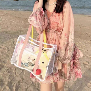 [พร้อมส่ง] กระเป๋าถือแบบใสใส่ของ ชายหาด Bath Tote Bag PVC Jelly แต่งการ์ตูน