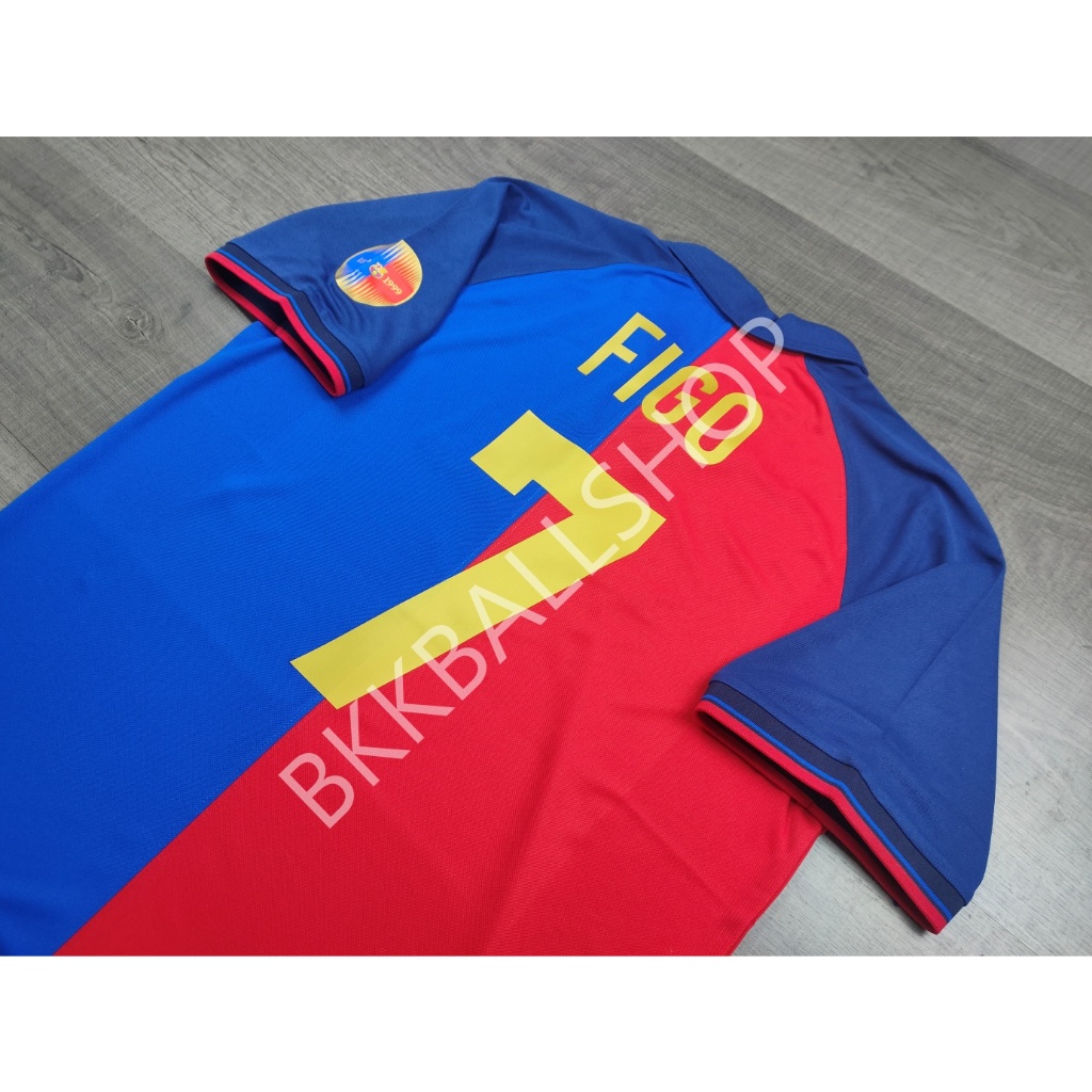 [Retro] - เสื้อฟุตบอล ย้อนยุค Barcelona Home บาร์เซโลน่า เหย้า ครบรอบ 100 ปี 1999/2000 พร้อมเบอร์ชื่อ 7 FIGO