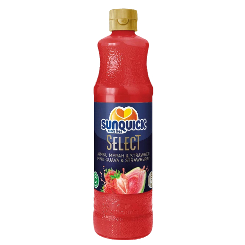 Sunquick Select Strawberry & Pink Guava น้ำผลไม้เข้มข้น น้ำหนัก 700 มิลลิลิตร สินค้ามีฮาลาล BBF.02/07/25