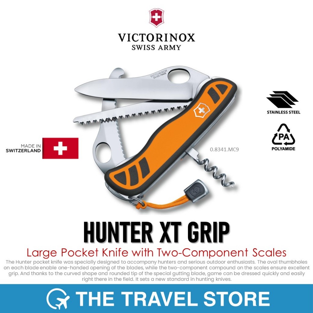 VICTORINOX Hunter XT Grip Large Pocket Knife with Two-Component Scales (0.8341.MC9) มีดพับสวิสฯ