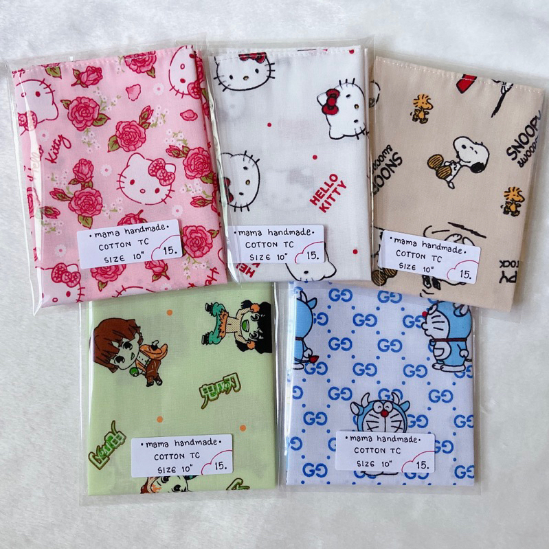 ❤︎︎เพิ่มลายใหม่❤︎︎ ผ้าเช็ดหน้า คอตตอนผสม ลายการ์ตูนน่ารักๆ เย็บขอบอย่างดี