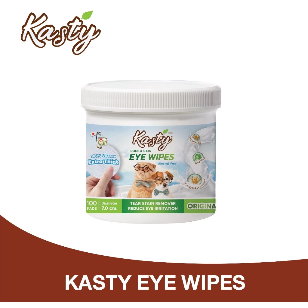 [02047] Kasty Pet Eye Wipes ผ้าเปียกเช็ดตาสัตว์เลี้ยง กลิ่น Original แผ่นกลมหนาพิเศษ ขนาด 7.0 x 7.0 ซม. (บรรจุ 100 แผ่น)