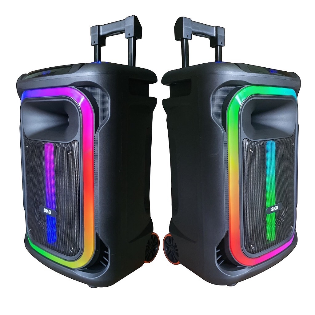 SKG ลำโพงล้อลาก 15 นิ้ว 9000 W ไมค์ลอย 2ตัว ไฟวิบวับ (ปิด-เปิดได้) รุ่น KG-058 สีดำ