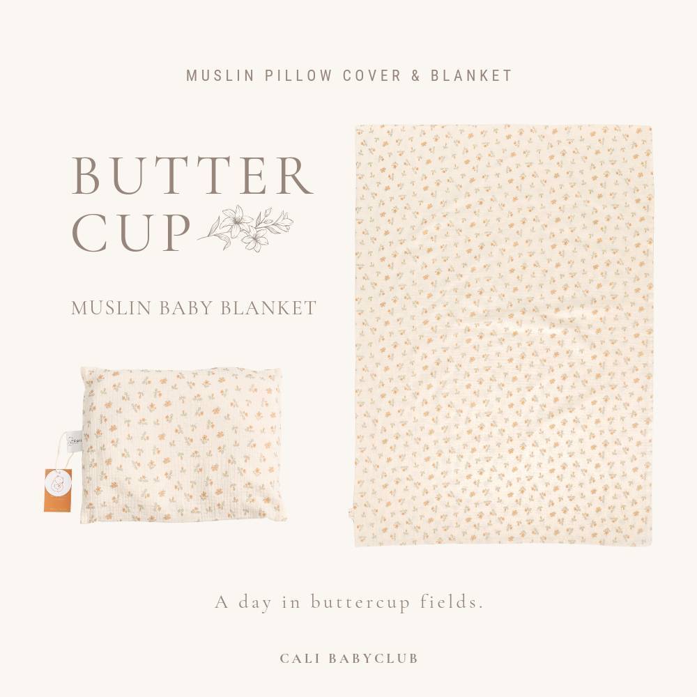 Cali ปลอกหมอน💐ผ้าห่ม ปูรองนอน ผ้ามัสลินทอ*Buttercup💐*ป้ายCali Baby