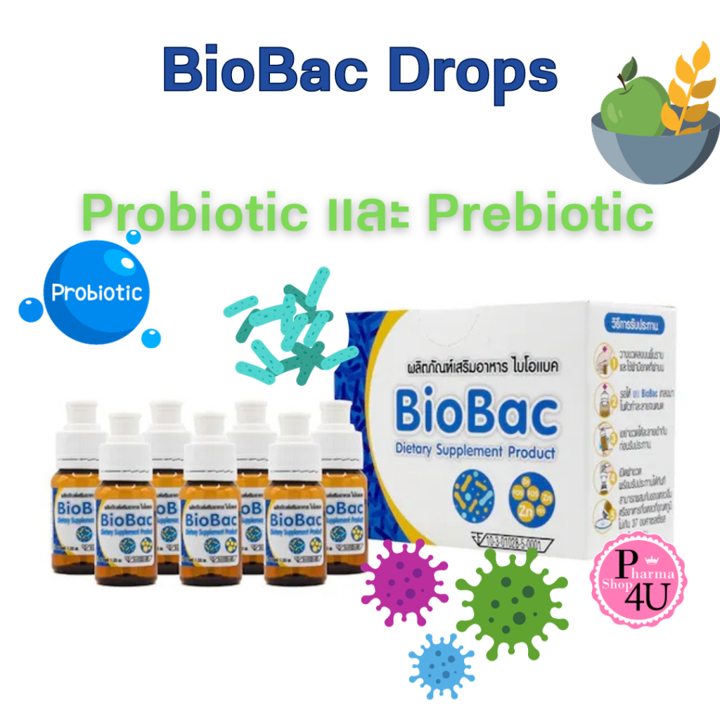 BioBac Drops ไบโอแบค ชนิดหยด 7ขวด โพรไบโอติก+พรีไบโอติก 11.335 มล.[7987]