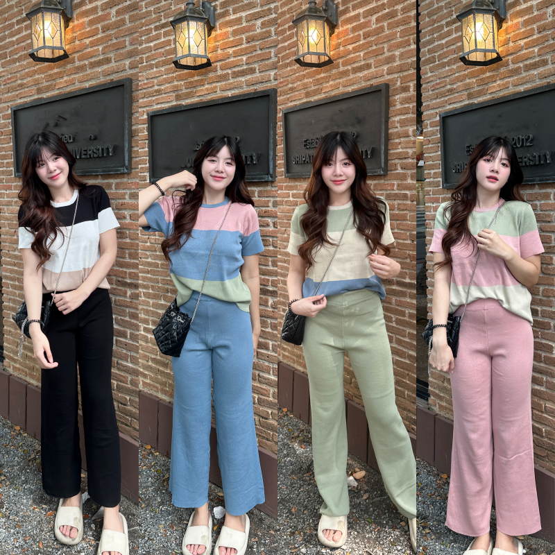 🌈SpinnyHouse🌈ชุดเซ็ต 2 ชิ้น เสื้อคอกลมแขนสั้น + กางเกงขายาว ผ้าไหมพรมยืดเยอะมาก สาวอวบก็ใส่ได้น้า รุ่น แจ้งเหตุ