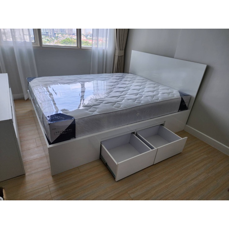 เตียงนอนมีลิ้นชัก มินิมอล เตียงนอนเรียบๆ เตียงสีขาว ส่งพร้อมประกอบให้เลย (ส่งเฉพาะ กทม และ ปริมณฑล) - รูปที่ 5