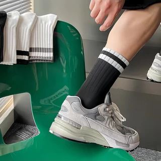 ผ้าฝ้าย ถุงเท้าผู้หญิง ระบายอากาศ สีพื้น ถุงเท้าผู้ชายลายทาง Solid Color Socks for Men Cute Socks for Women Cotton Socks