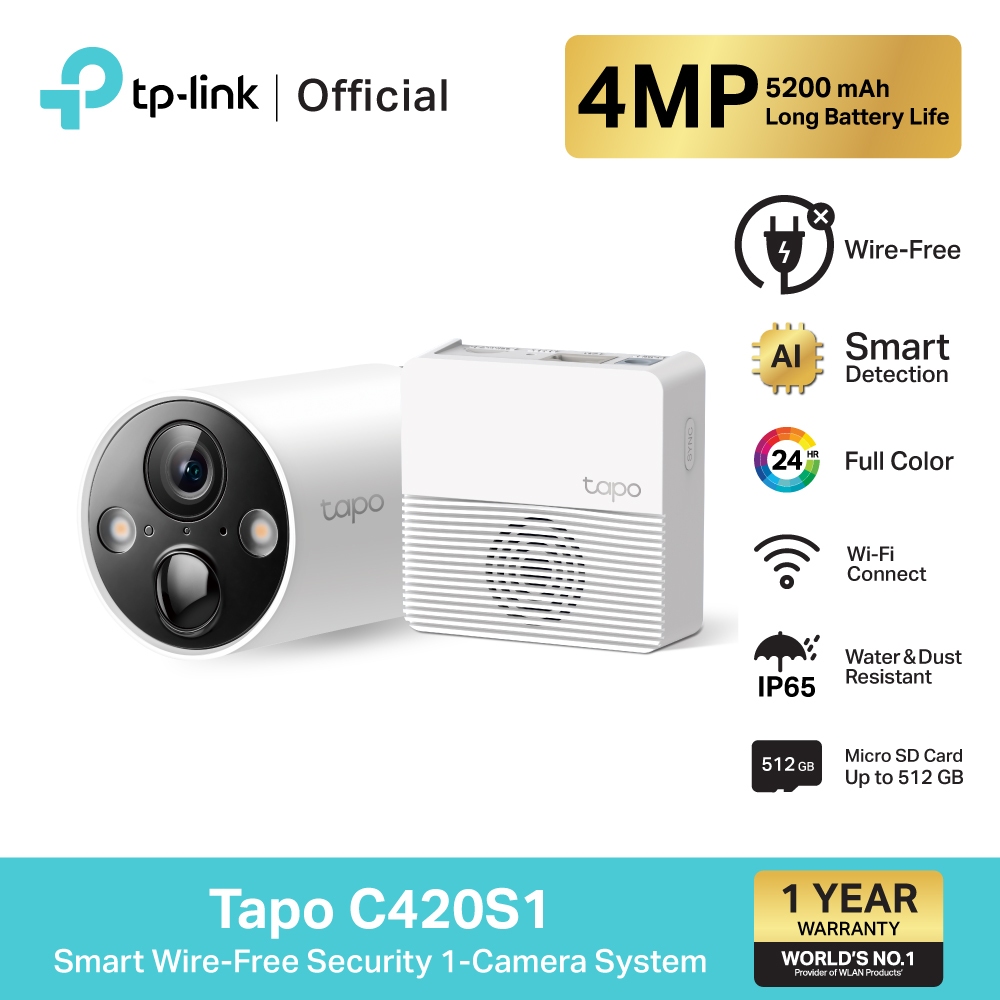 TP-Link Tapo C420S1/ C420S2 (Camera + Hub) กล้องวงจรปิด 2K QHD กันน้ำ/ฝุ่น IP65 ให้ภาพสีคมชัด Full-Color Night Vision พร้อม Smart AI