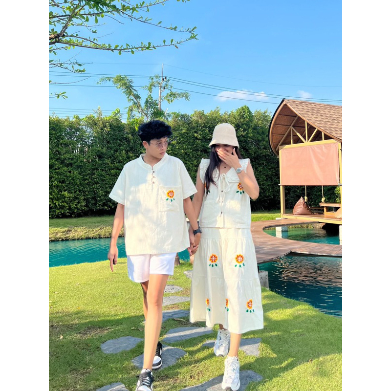 พร้อมส่ง ชุดเซตคอบัวประโปรงยาวทานตะวัน