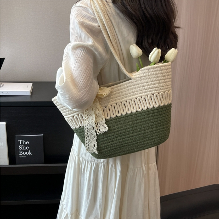 กระเป๋าแฟชั่น สไตล์เกาหลี งานผ้าถัก ดูแข็งแรง ใบใหญ่ จุได้เยอะ - รูปที่ 4