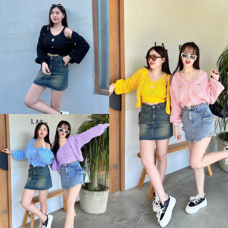 🌈SpinnyHouse🌈ชุดเซ็ต 2 ชิ้น เสื้ื้อกล้ามสายเดี่ยวทอลายในตัว + เสื้อคลุม ผ้าไหมพรมขนนุ่มฟู สายคาเฟ่ต้องจัด  รุ่น งามเกิน