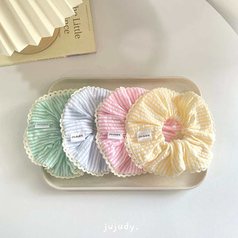 🍬 Scrunchies - Candy ยางรัดผมสีพาสเทลน่ารักๆ เเต่งขอบลูกไม้ 🍭✨🎄🐰 Jujudy.shop