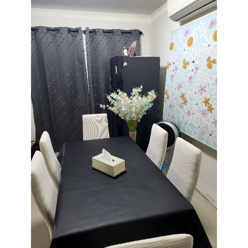 #ผ้าปูโต๊ะ pvc พื้นผิวเรียบ สีดำ #1 ขนาด  1.4m x 3m กันน้ำ กันร้อนได้ดี ทำความสะอาดง่าย ผ้าสวย หนานุ่ม มีน้ำกนัก
