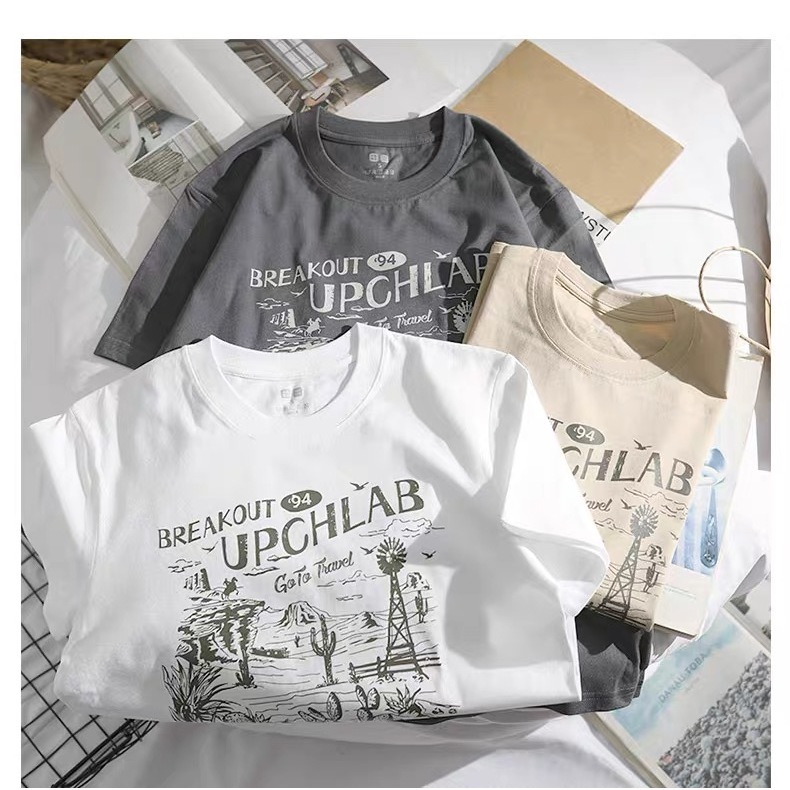 เสื้อคอกลมแขนสั้น ลายทะเลทรายสุดเท่สไตล์เกาหลี เนื้อผ้าเบาบางใส่สบายเหมาะกับทุกเพศ
