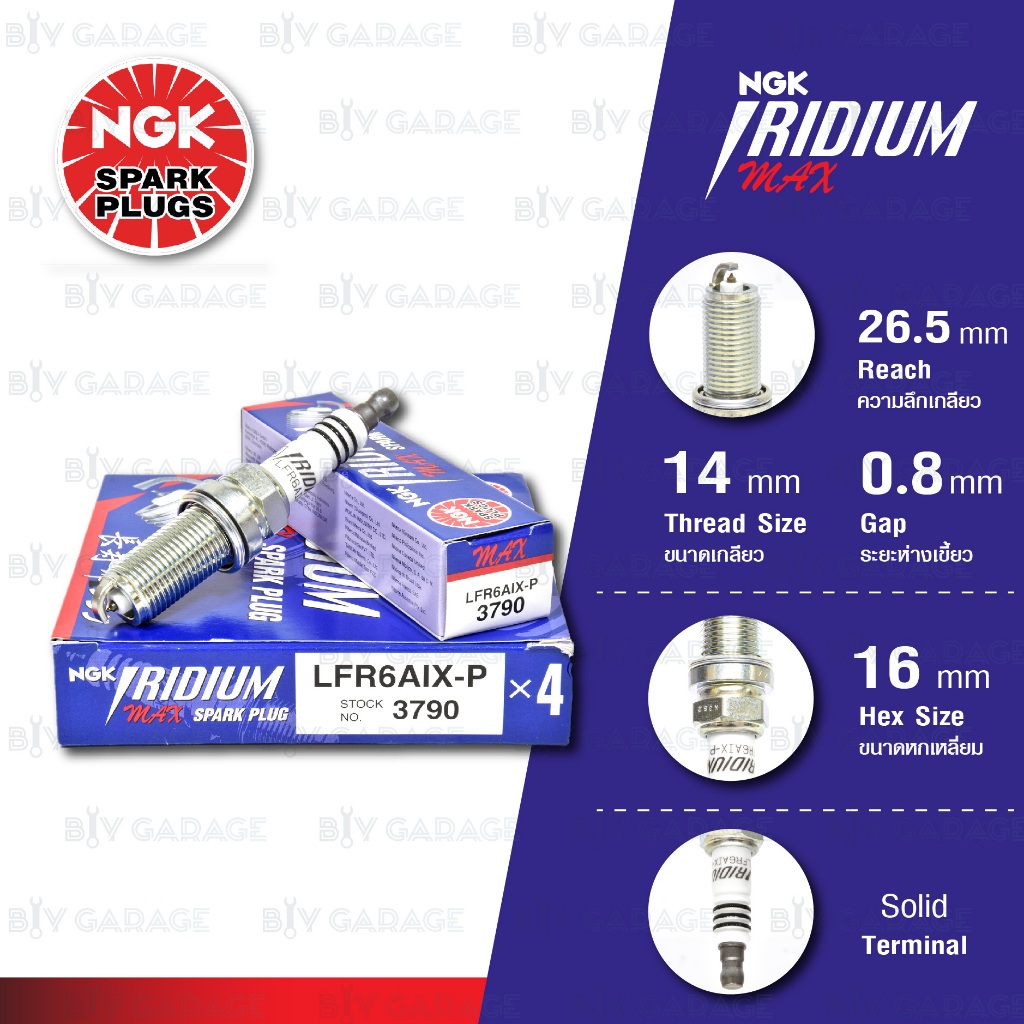 หัวเทียน NGK รุ่น Iridium Max [ LFR6AIX-P ] ใช้สำหรับ Toyota Fortuner, Vigo, Commuter 2TRFE, Innova 