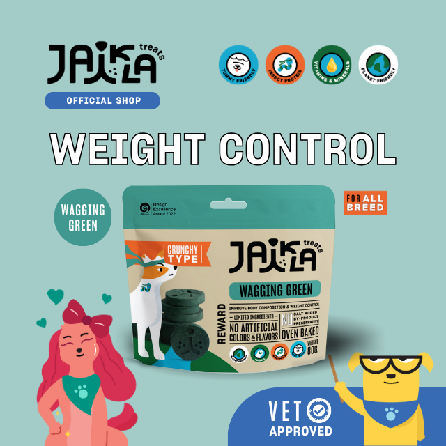 JAIKLA ขนมสุนัขเพื่อสุขภาพ สูตร WAGGING GREEN ควบคุมน้ำหนัก ช่วยเผาผลาญไขมันส่วนเกิน (80g)