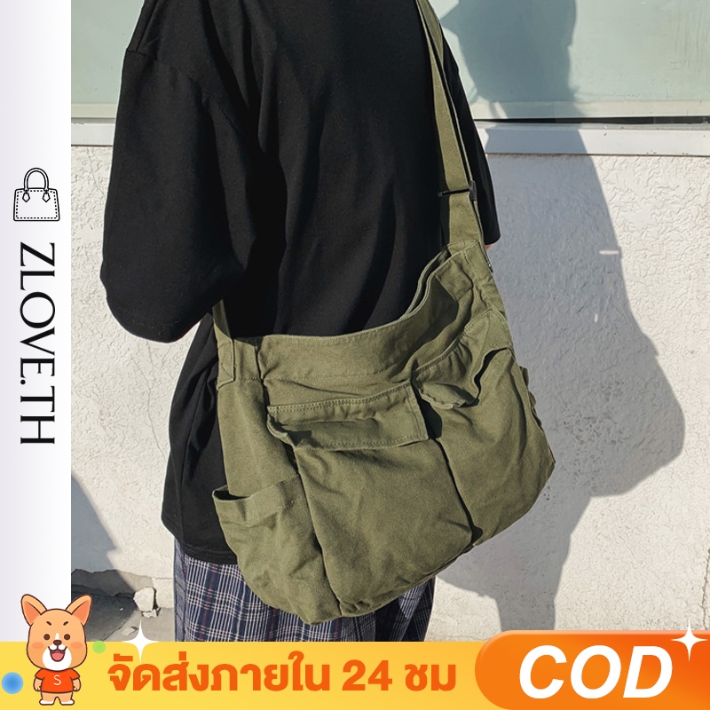 กระเป๋าผ้าสะพายข้าง ใส่แท็บเล็ตได้ จุของได้เยอะ กระเป๋าทรงเมสเซนเจอร์ สําหรับผู้หญิง หลายชั้น  ผ้าใบ