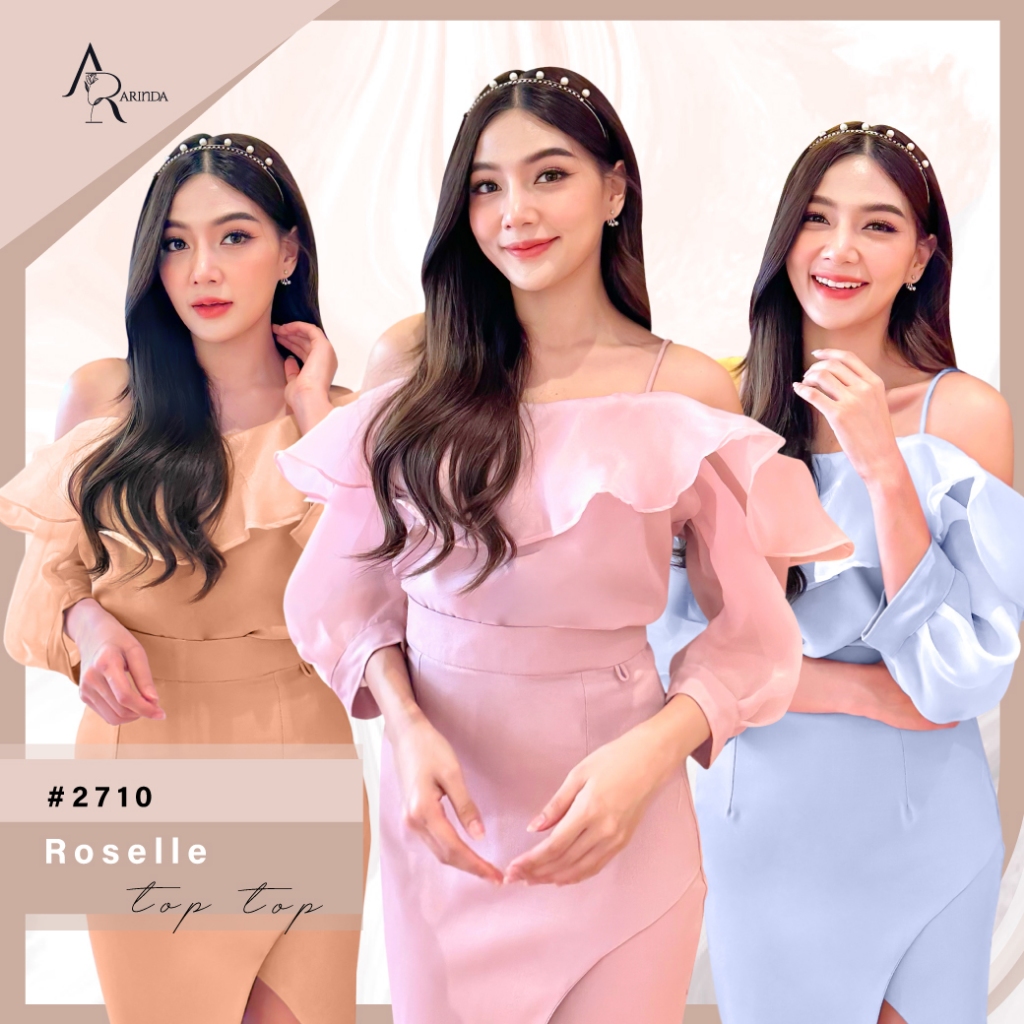 ARINDA Roselle Top 2710 : เสื้อแขนยาวเปิดไหล่ แต่งระบาย