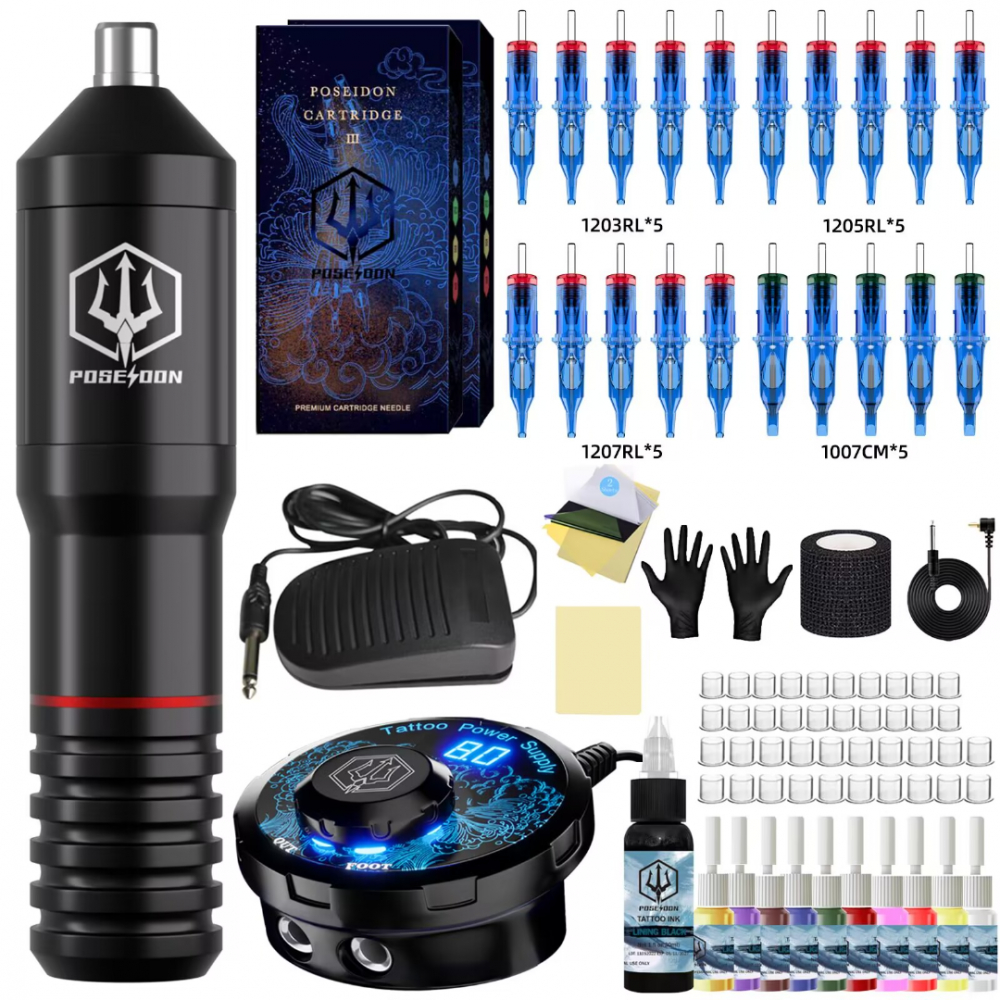 Tattoo Kit  V1 ชุดฝึกสัก ชุดเครื่องสักฮอคเพนใช้สำหรับฝึกสักทั่วไปหม้อแปลงมีสายฟุตสวิต