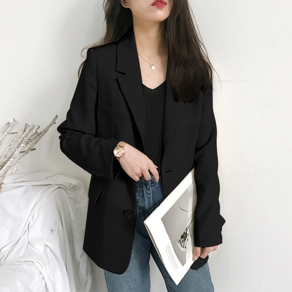 SUIT เสื้อสูทแขนยาว เสื้อแจ็คเก็ต คลุมไหล่ สำหรับผู้หญิง Blazer สีพื้น สินค้าพร้อมส่ง