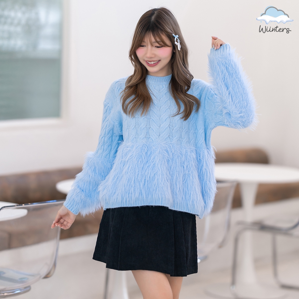 [ Emilia Sweater ] 3 สี I เสื้อไหมพรมคอกลม เสื้อไหมพรม สเวตเตอร์ กันหนาว ตกแต่งขนน่ารัก