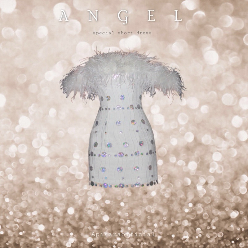 Apisara ชุดเดรสสีขาว ชุด afterparty แบรนด์ Apisara แท้ มือสอง สภาพดีมาก ใส่ครั้งเดียว