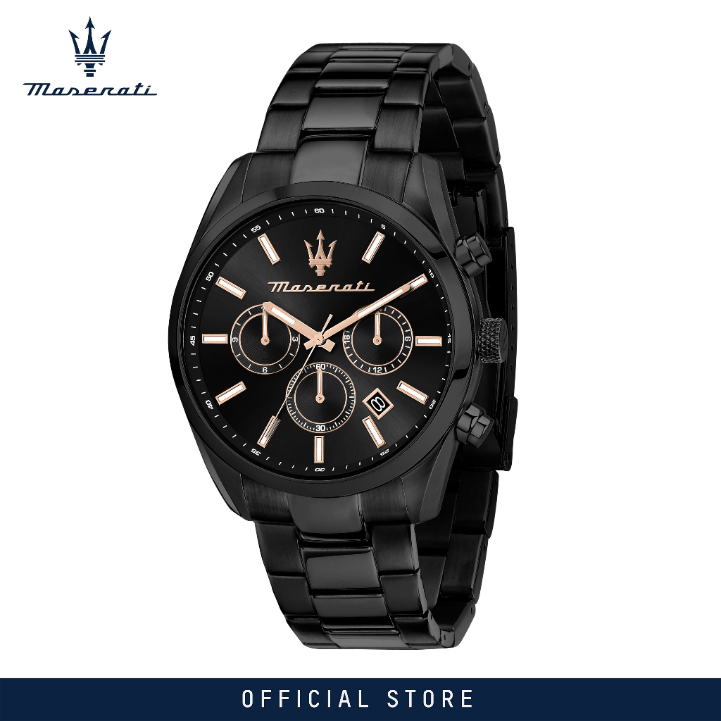 【Online Exclusive】 Maserati Attrazione 43mm Men's Quartz Black นาฬิกาข้อมือ R8853151009 Japan Movement