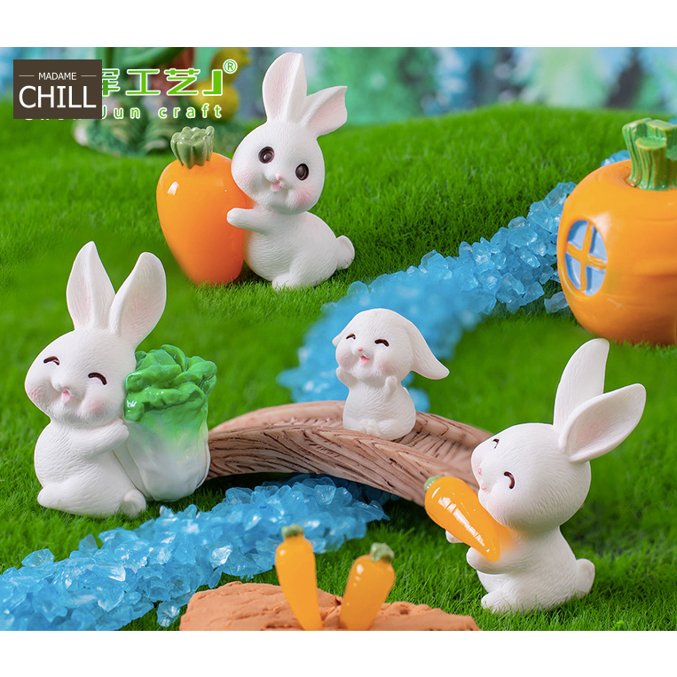 [MC680] ตุ๊กตุ่นจิ๋ว กระต่าย แบก ผักกาดขาว แครอท (1 ตัว ราคา 3, 6, 12 บาท)