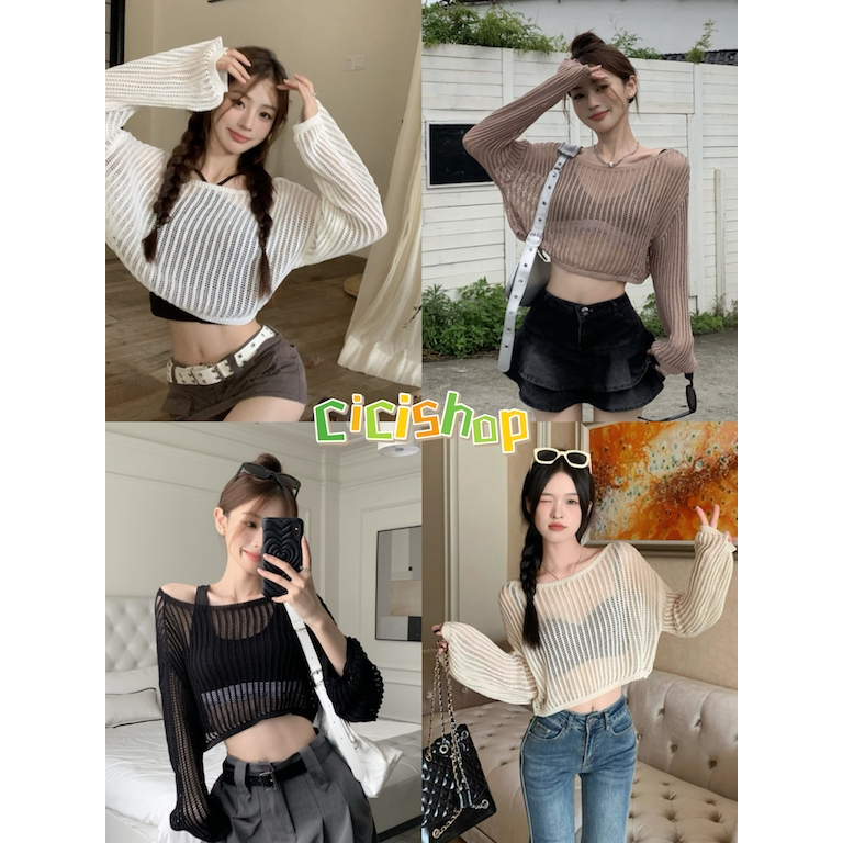Cicishop(73290)เสื้อครอปผ้าถักสีพื้น ทรงสวย ใส่คู่กับอะไรก็เข้ากัน ตัวแม่สาวแซ่บเหมาะมาก