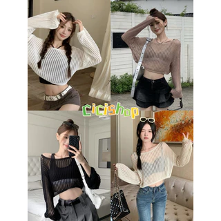 Cicishop(73290)เสื้อครอปผ้าถักสีพื้น ทรงสวย ใส่คู่กับอะไรก็เข้ากัน ตัวแม่สาวแซ่บเหมาะมาก