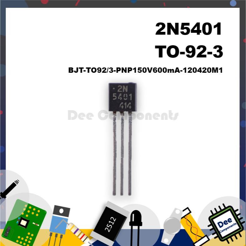 onsemi 2N5401  Bipolar Transistors - BJT High Current PNP BJT-TO92/3-PNP150V600mA-120420M1 (5 ชิ้น)
