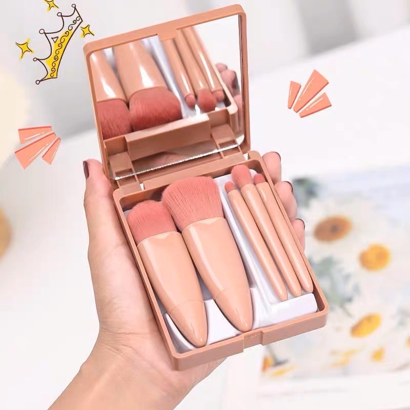 V-shop：เซ็ตแปรงแต่งหน้า 5ชิ้น ขนแปรงนุ่ม คุณภาพสูง พร้อมกระจก [พร้อมส่งจากไทย]