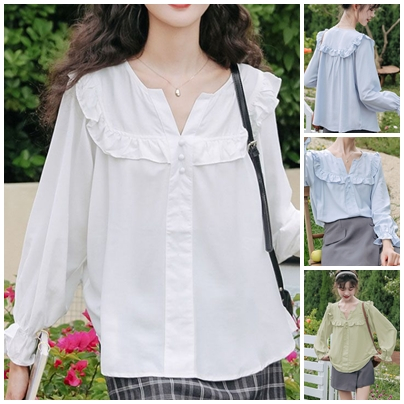 (พร้อมส่งจากไทย) เสื้อตกแต่งระบายคอหัวใจน่ารัก [I30]
