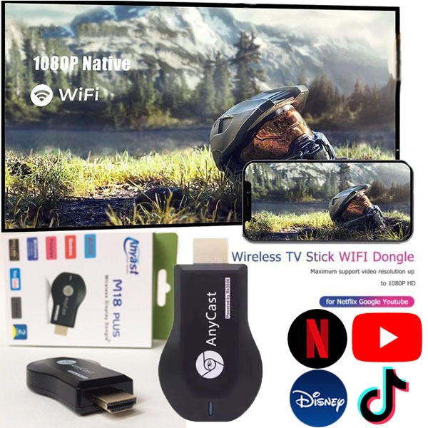 AnyCast M18 Plus แชร์ภาพและเสียงจากมือถือ ไปยังจอทีวีแบบไร้สาย ดูหนัง netflix disney hotstar และอื่น