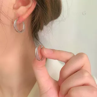 GLAMOR✨ต่างหูเงินแท้ Double Circle ต่างหูห่วงเงิน เท่น่ารัก ต่างหูแฟชั่น ตุ้มหูเงินแท้ 92.5