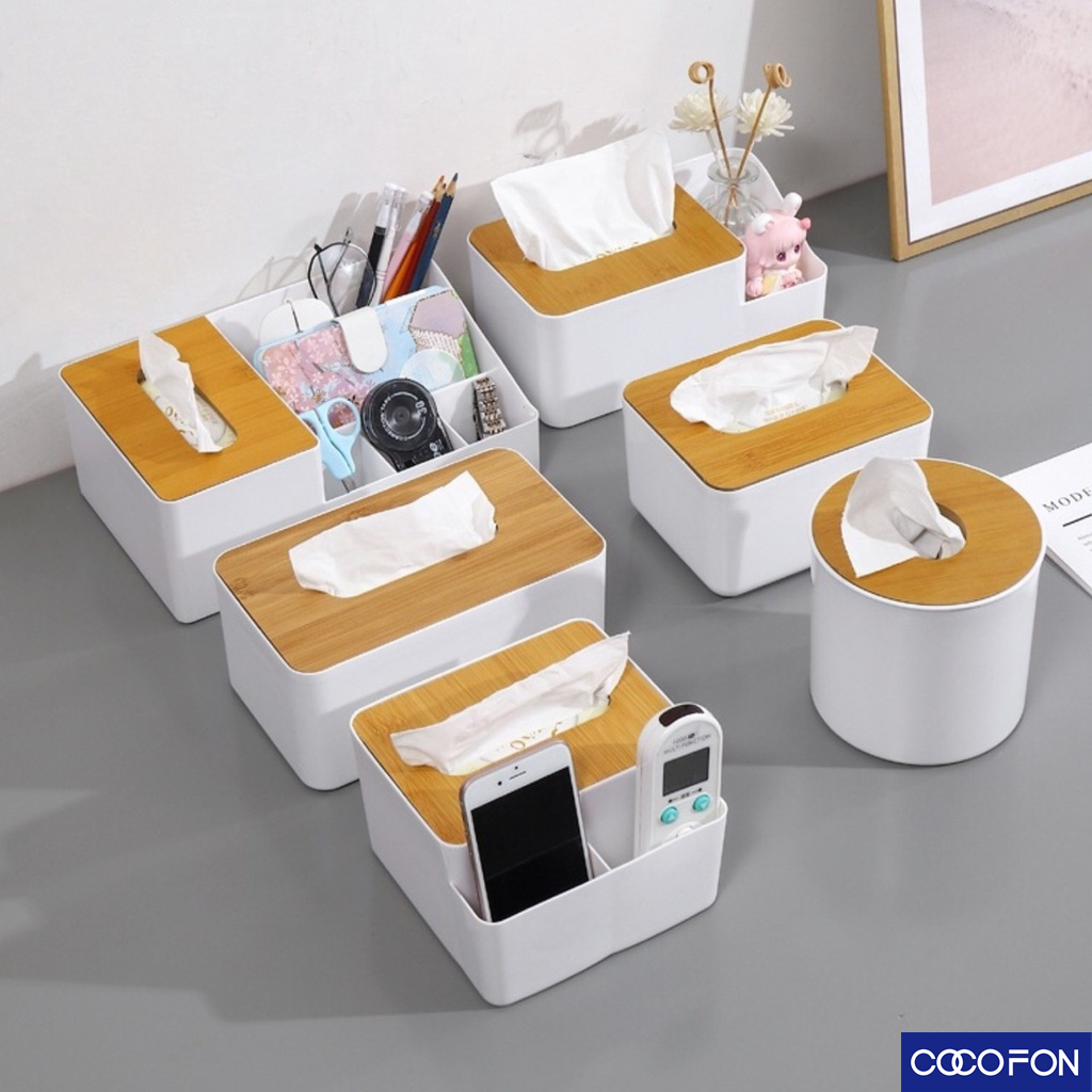 #CC118 กล่องทิชชู่ ฝาไม้ มินิมอล มีฝาปิด ที่ใส่ทิชชู่​ Tissue​ Box