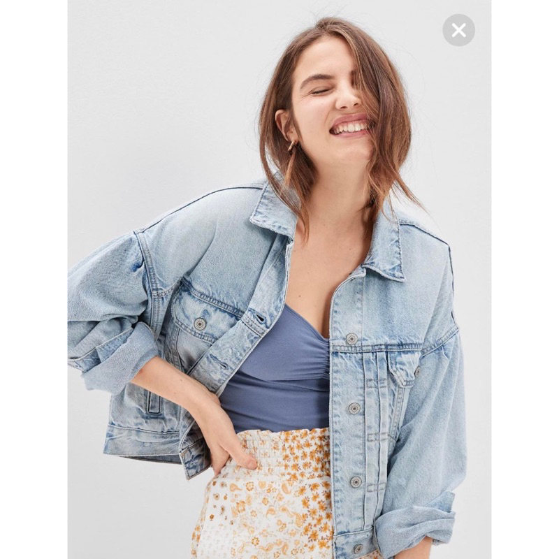 New! American Eagle Denim แจ็คเก็ตยีนส์ ผู้หญิง Cropped Denim Jacket