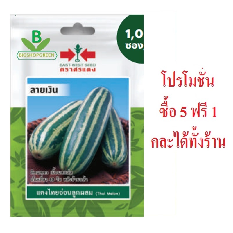 เมล็ดพันธุ์ แตงไทยอ่อนลูกผสม ลายเงิน ตราศรแดง เมล็ดผัก เมล็ดพันธุ์ผัก ของแถมลูกค้าแจ้งในแชทได้