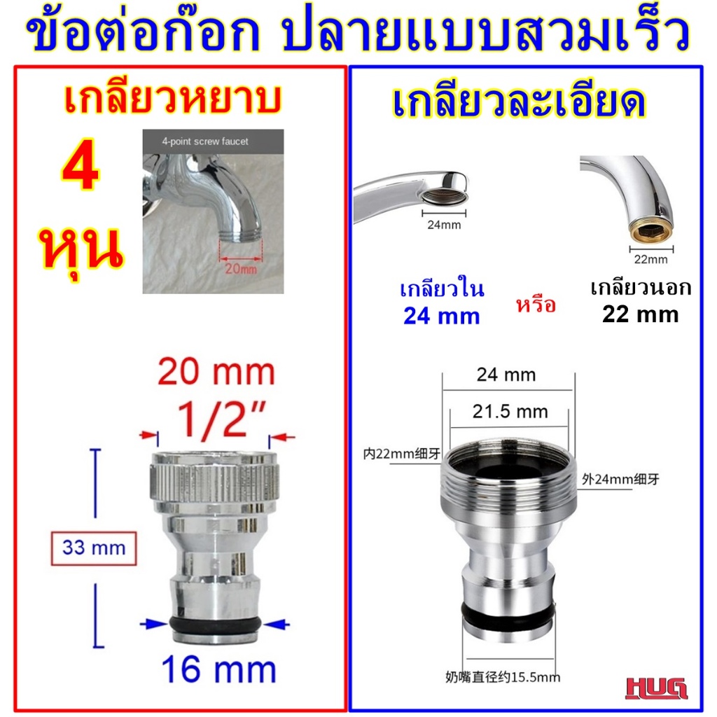 ข้อต่อก๊อก ข้อต่อแปลงเป็นแบบสวมเร็ว ข้อต่อ สำหรับแปลงจาก ก๊อกสนาม ก๊อกอ่างล้างหน้า ก๊อกอ่างล้างจาน ข้อต่อปลายก๊อก หัวต่อ