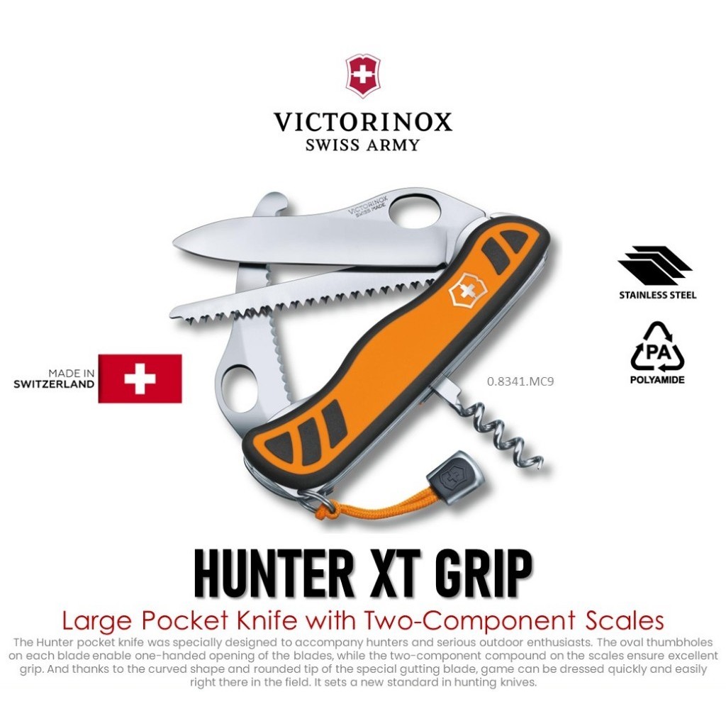 Victorinox Hunter XT Grip Large Pocket Knife with Two-Component Scales (0.8341.MC9) มีดพับสวิส
