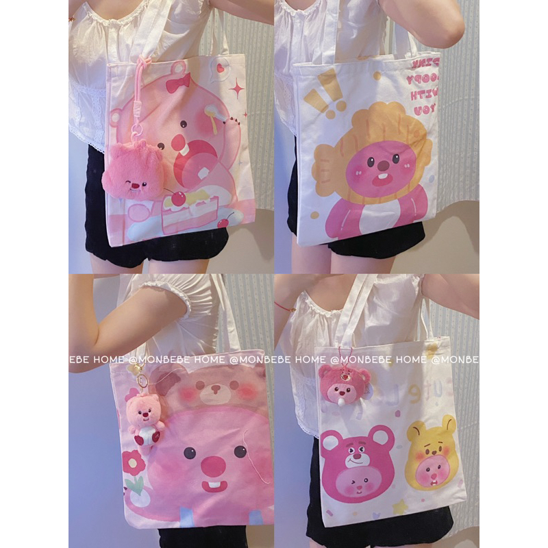 กระเป๋าผ้า loopy น่ารัก insเกาหลีความนิยมมาก แฟชั่นมา มี2ด้านทั้งไม่เหมือนกัน พร้อมส่ง