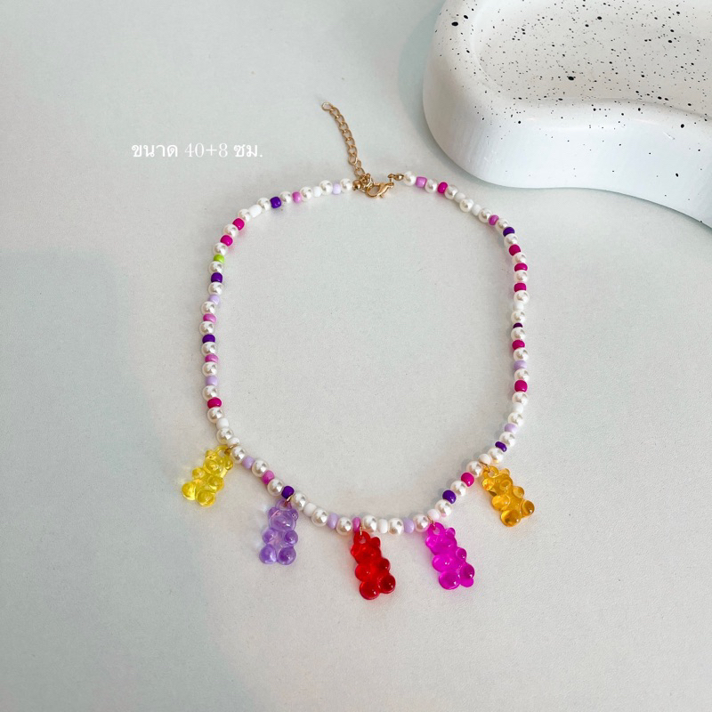 **พร้อมส่งจากร้านในไทย** สร้อยลูกปัดหมีน่ารักกกก สีหมีจะคละๆ กันนะคะ น่ารักมากจริงๆ ขนาด 40+8 ซม.  P