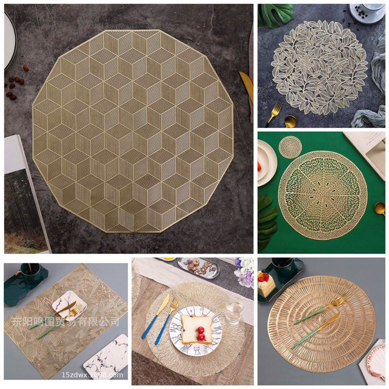 [ พร้อมส่ง ] แผ่นรองจาน & ที่รองจาน แผ่นรองปูโต๊ะแบบกลม   [[ สีทอง ]] งานจริงหรูหราไฮโซตามรูปเลยจ้า