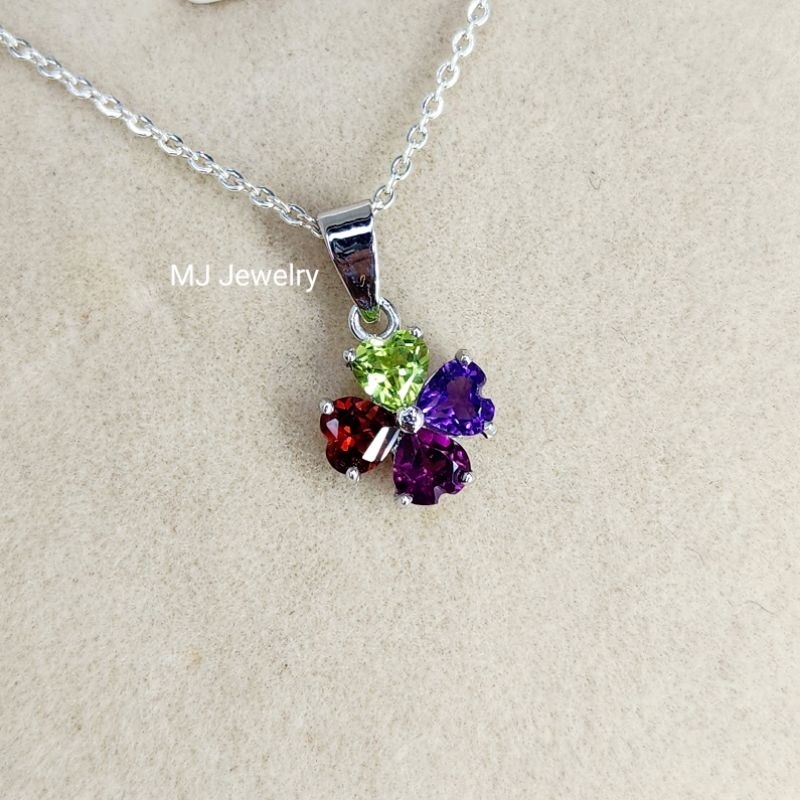 จี้พลอยหัวใจ จี้ใบโคลเวอร์ พลอยแท้ 100% ขนาด 4 มิล จี้เงินแท้ 925 จิวเวลรี่จากจันทบุรี ราคา ถูกที่สุด ดีลบีเคเค แกลเลอรีภาพที่ 5