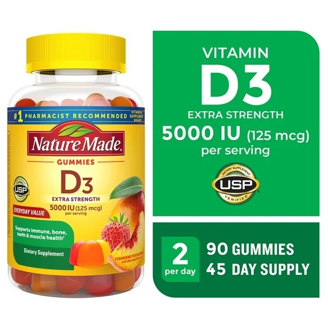 Nature Made Vitamin D3 5000IU 🇺🇸 กัมมี่ บำรุงกระดูก ภูมิคุ้มกัน | แท้ USA_Shop Guarantee