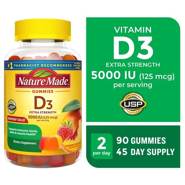 พร้อมส่ง Nature Made Extra Strength Vitamin D3 5000 IU (125 mcg) Per Serving Gummies, Dietary Supplement, 90 Count