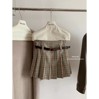 WG.WE PREPPY SKIRT กระโปรงจีบสั้นลายสก็อตพร้อมเข็มขัด