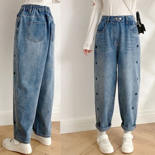 GHAOHES 🌺กางเกง ยีน ส์ เอว ยาง ยืด🌺เอวสูง  การออกแบบการพิมพ์…